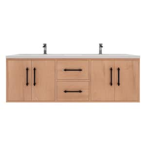 Victoria 59 in. W x 20 in. D x 22 in. H Double Sink Floating Bath Vanity in Red Oak with White Acrylic Top