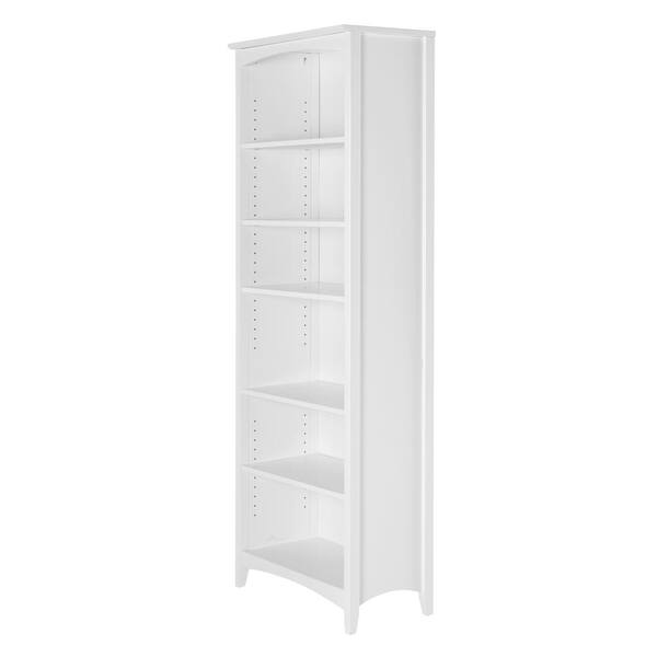 White Wood 6 Shelf Standard Bookcase, Shaker Style Bookcase With Glass Doors