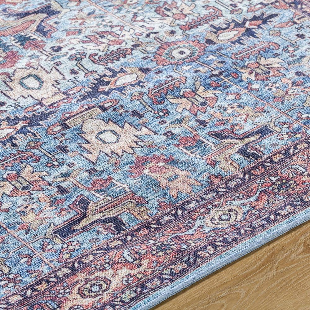 Georgina Blue and Beige Washable Synthetic Area Rug