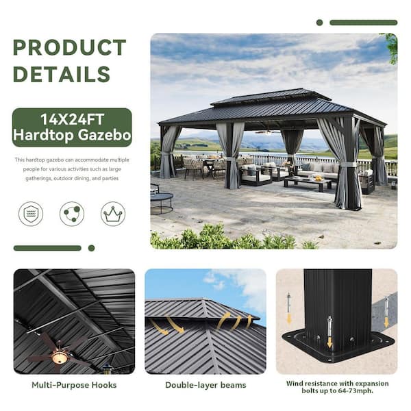 Sizzim 24 ft. x 14 ft. Outdoor Double Roof Hardtop Gazebo with