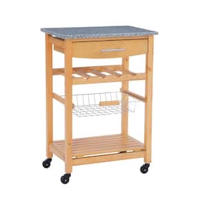 Todd Natural Wood Kitchen Cart with Food Safe Granite Top and Storage