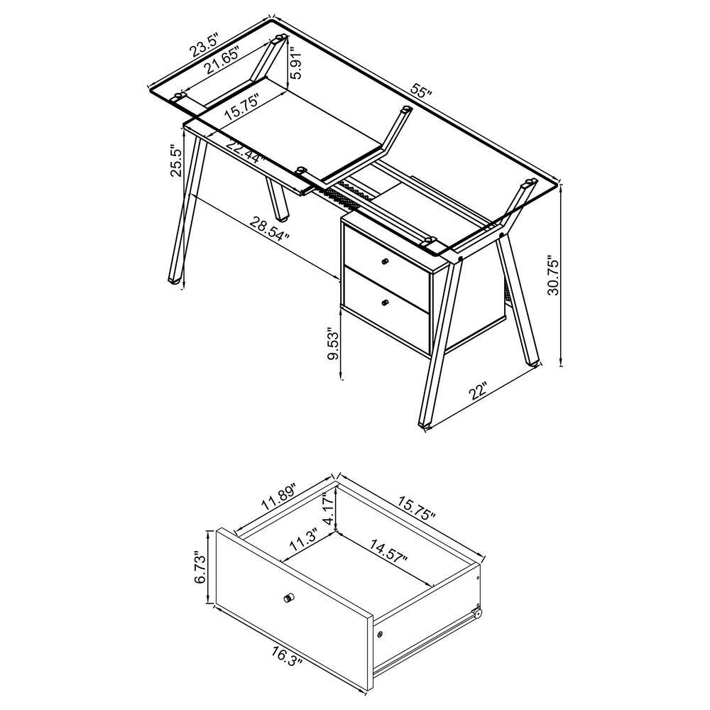 Transitional Black 55" Home Office Desk with Keyboard Tray and Drawers