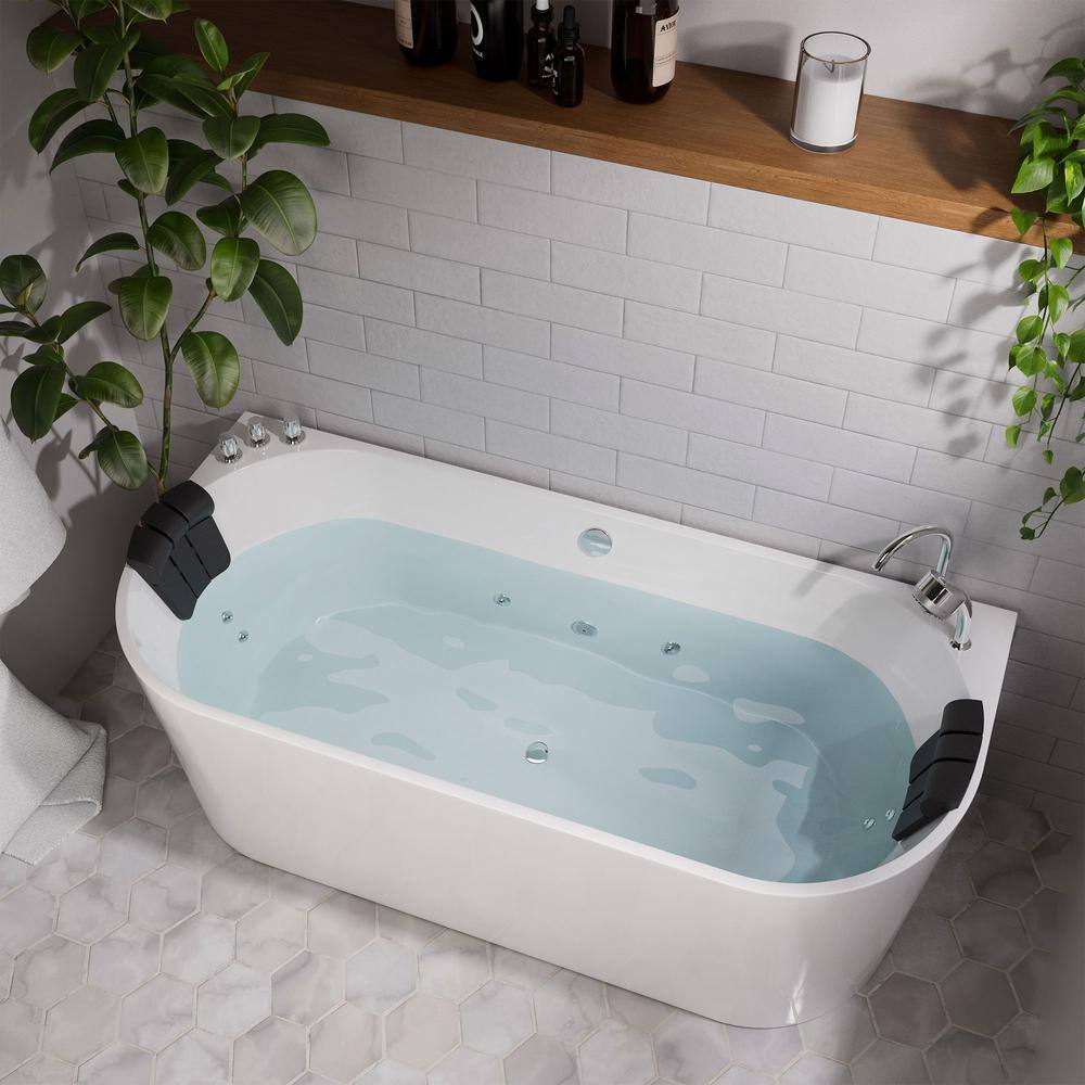 67'' White Acrylic Freestanding Whirlpool Bathtub with Faucet