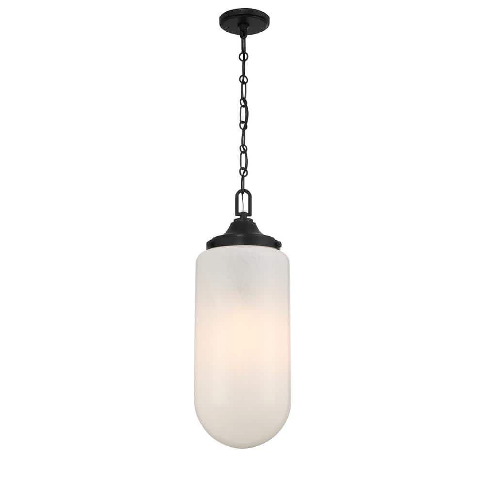 Matte Black 3-Light Pendant with Strie Glass Shade