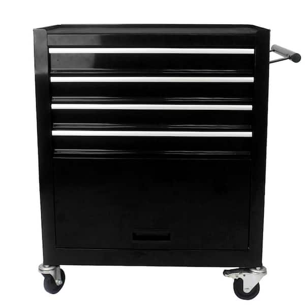 13 in. 4 Drawers Multifunctional Tool Chests With Wheels Black Steel Tools and Tool Organizers Tool Cabinets