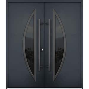 6501 72 in. x 80 in. Left-hand/Inswing Tinted Glass Black Enamel Steel Prehung Front Door with Hardware