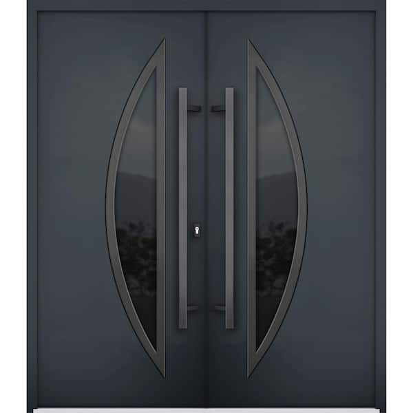 VDOMDOORS 6501 72 in. x 80 in. Right-hand/Inswing Tinted Glass Black Enamel Steel Prehung Front Door with Hardware