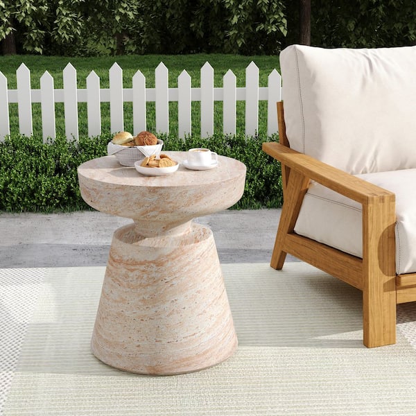 CHRISTOPHER KNIGHT HOME Echo Outdoor Patio MGO Pedestal Side Table, Lightweight Concrete, Travertine Finish