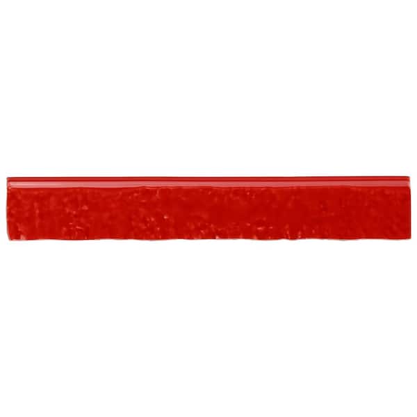 Virtuo Crimson Red 1.45 in. x 9.21 in. Polished Crackled Ceramic Bullnose Tile Trim