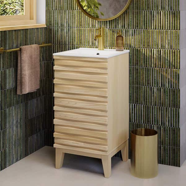 Cascade 18 in. Bathroom Vanity in Natural Oak with White Top