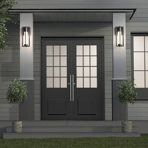 Walt Black Modern 3 CCT Integrated LED Exterior Hardwired Garage and Porch-Light Lantern Sconce