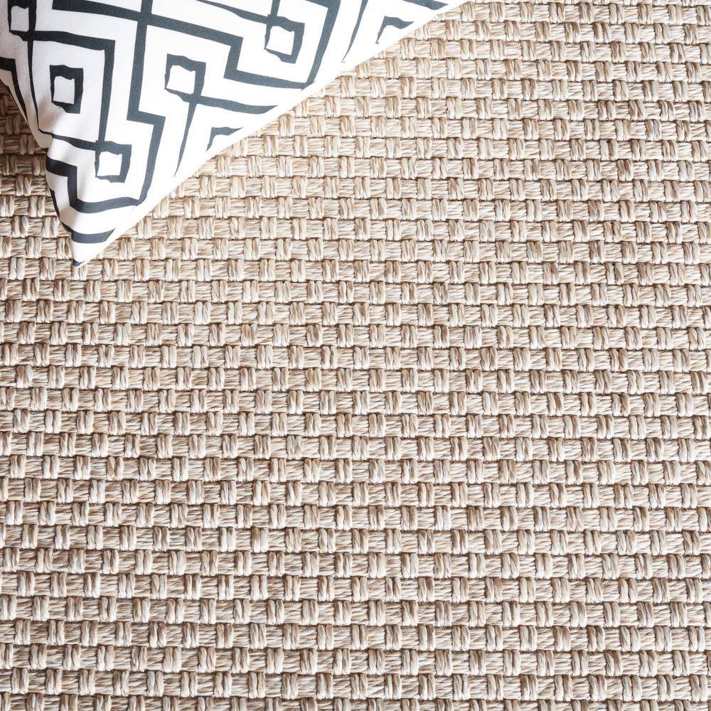 Beige Synthetic Square Indoor/Outdoor Stain-Resistant Rug