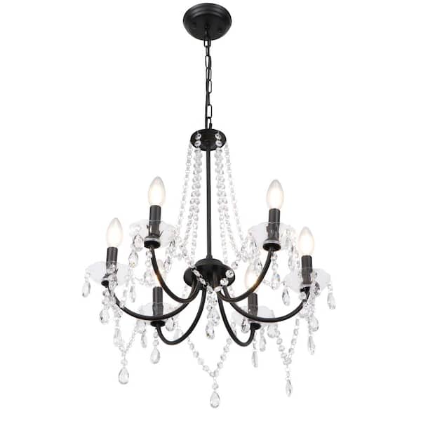Unbranded 6-Light Black Empire French Country Candle Style Crystal Chandelier for Living Room Foyer Kitchen Island