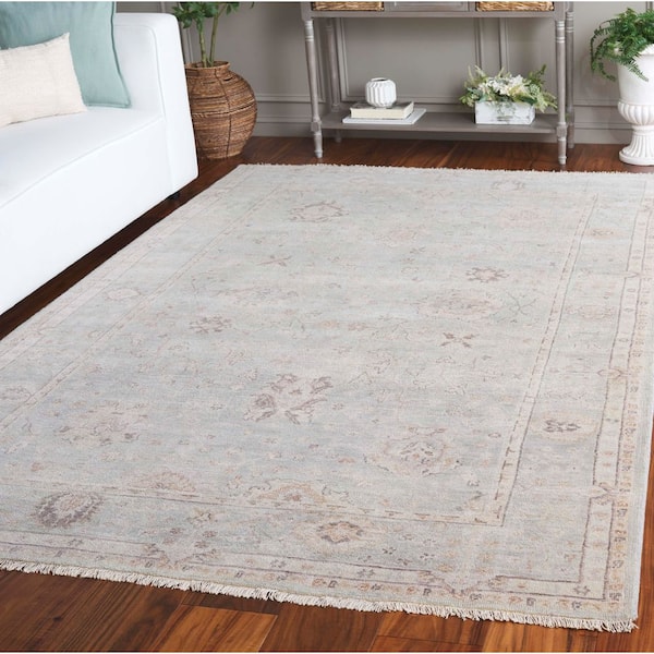 Oushak 10 ft. x 14 ft. Light Gray/Beige Distressed Border Area Rug