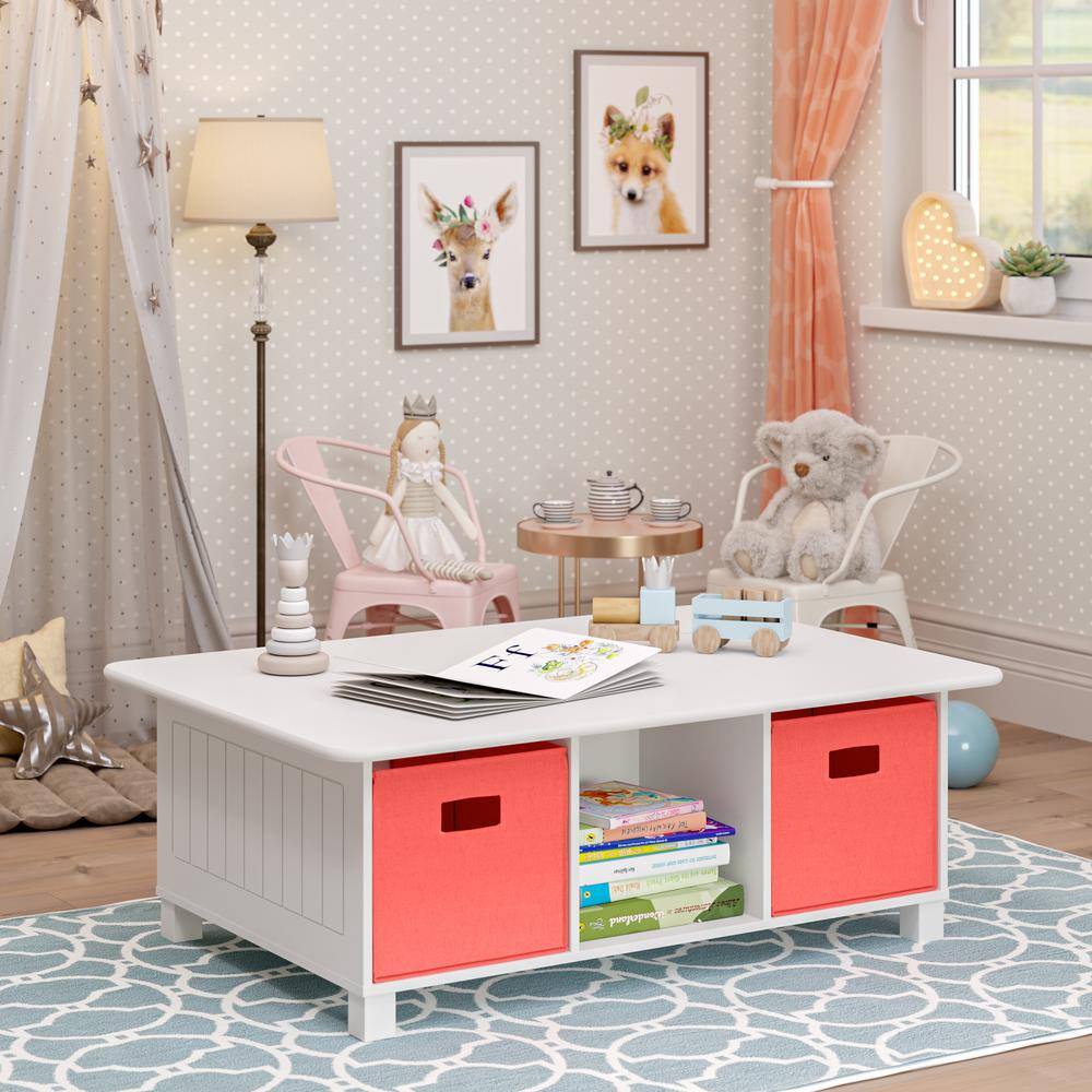 White Wooden Kids Activity Table with 6 Storage Cubbies