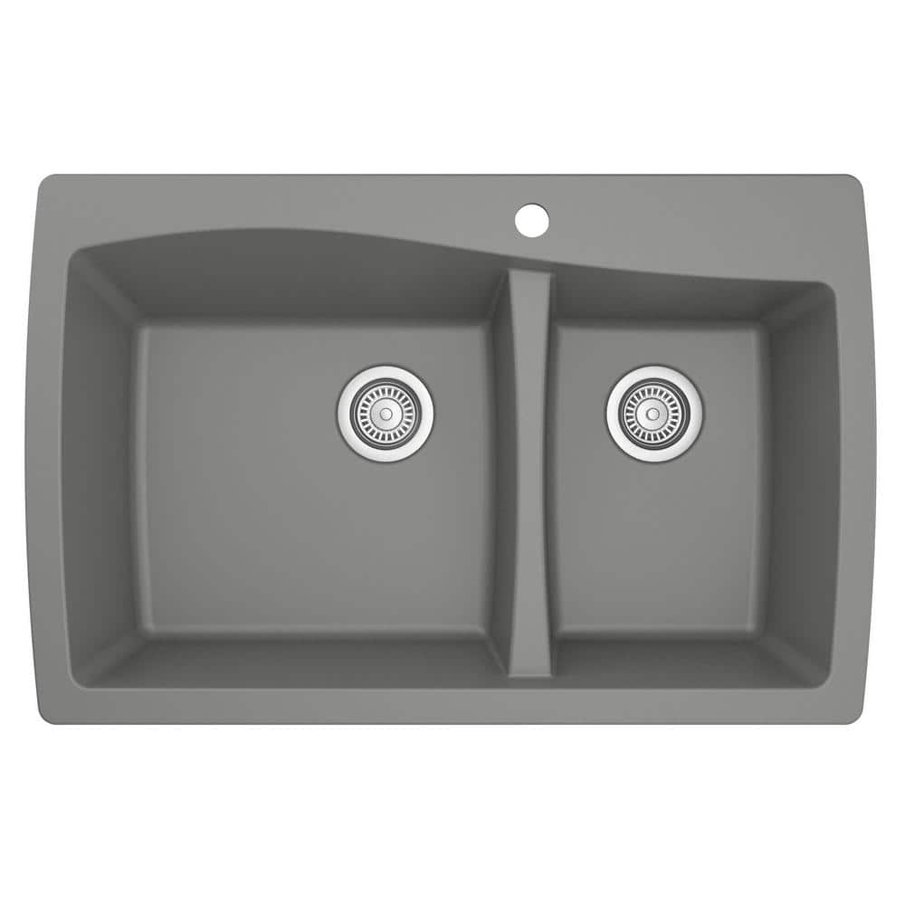 Gray Quartz Composite 34'' Double Bowl Kitchen Sink