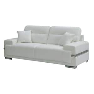 37 in. Straight Arm Leather Rectangle Padded Backrest Sofa in White