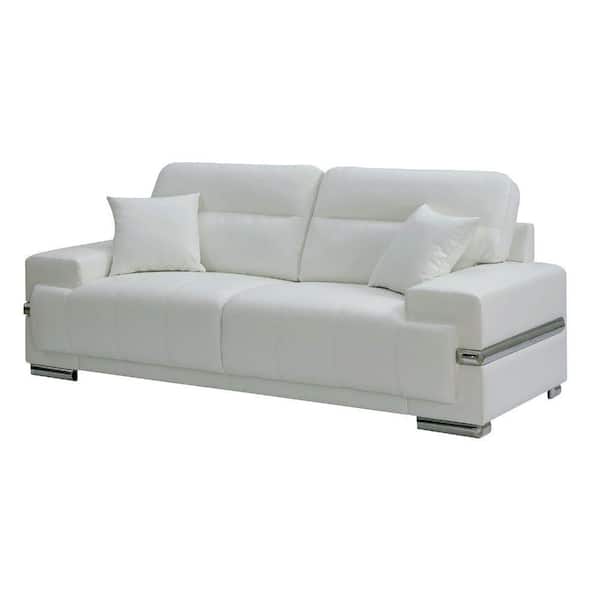 Benjara 37 in. Straight Arm Leather Rectangle Padded Backrest Sofa in White