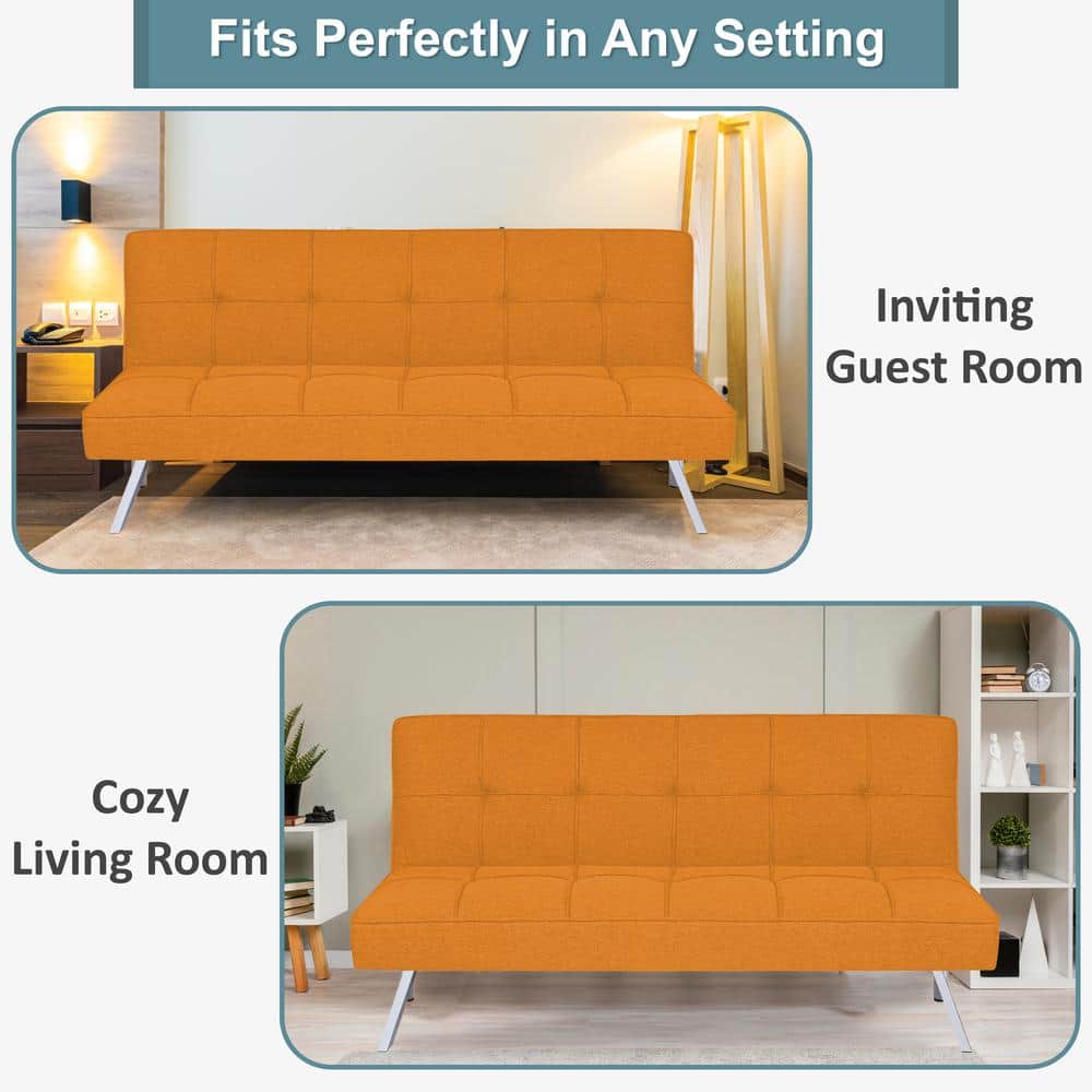 Tangerine Linen Twin Sleeper Futon with Metal Legs