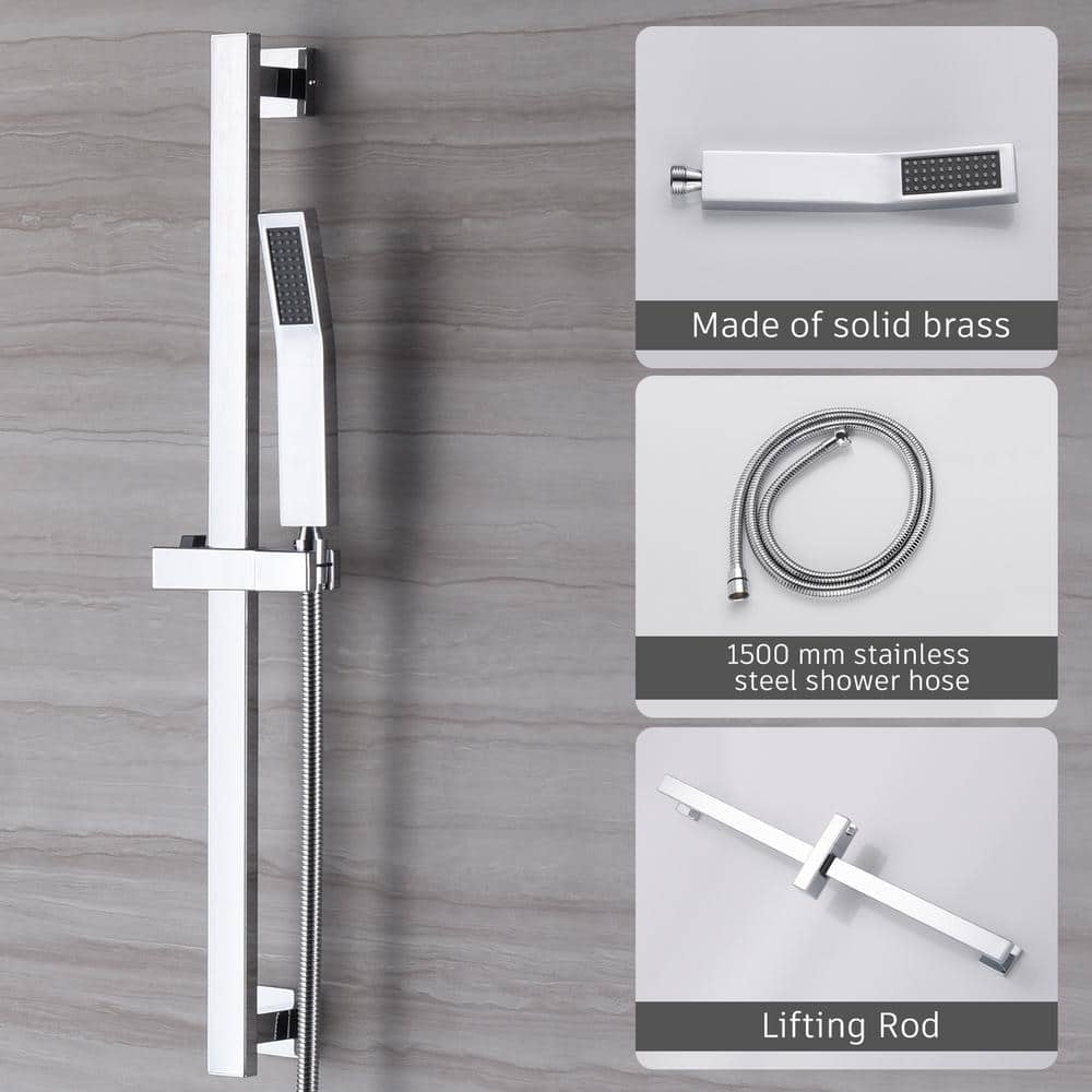 Chrome Adjustable Dual Shower System with Handheld and Rain Shower Heads