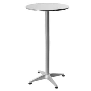 43.3 in. H Metal Round Outdoor Dining Table with Base Silver Patio Bar Table