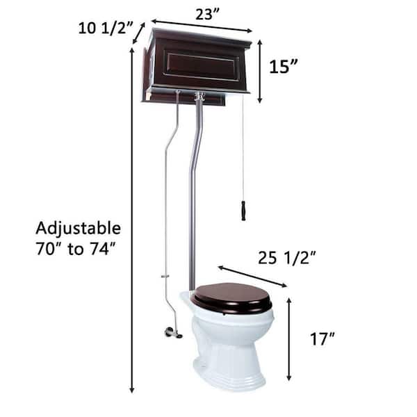 RENOVATORS SUPPLY MANUFACTURING Dark Oak High Tank Pull Chain Toilet 2 piece 1.6 GPF Single Flush Round Bowl Toilet in. White Seat Not Included 21751 The Home Depot