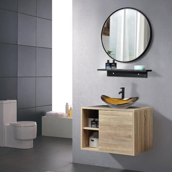 Puluomis 24 in. W x 19 in. D x 29 in. H Single Sink Bath Vanity in Burlywood Color with Burlywood Solid Surface Top and Mirror