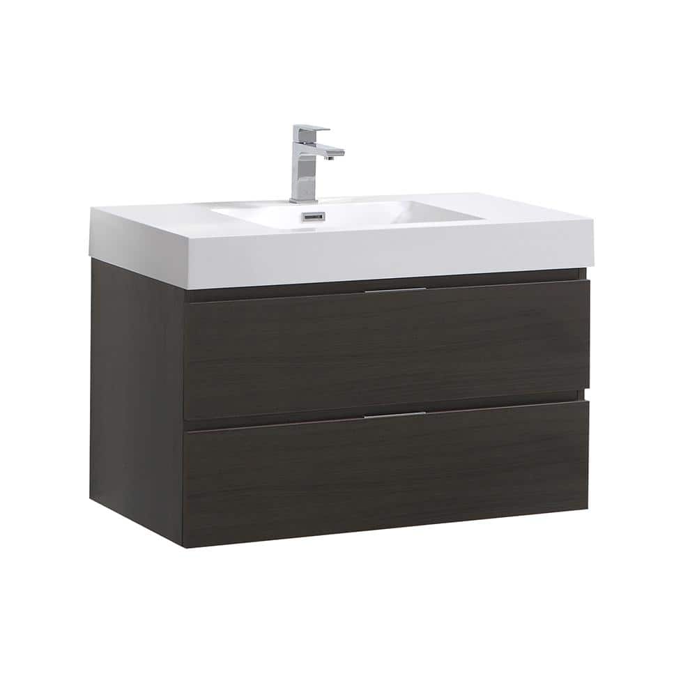 Gray Oak 36" Wall-Mount Modern Bathroom Vanity with Acrylic Top
