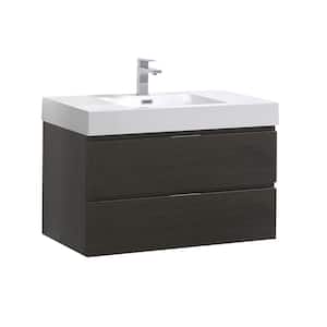 Valencia 36 in. W Wall Hung Bathroom Vanity in Gray Oak with Acrylic Vanity Top in White