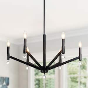 6-Light Black Contemporary Candle Chandelier for Kitchen Island Living Room with no bulbs included
