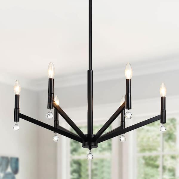 LWYTJO 6-Light Black Contemporary Candle Chandelier for Kitchen Island Living Room with no bulbs included