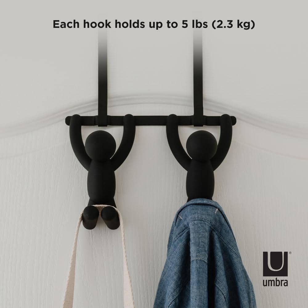Buddy Black Plastic and Metal Over-the-Door Hook Rack