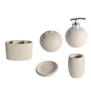 WELLFOR 5-Piece Concrete Bathroom Accessory Set in Beige for Vanity Countertops