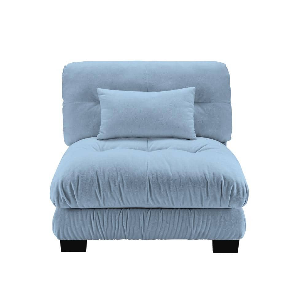 27 in. Armless Chenille Modular 2-Seater Sofa with Pillow in Blue durable construction easy to install