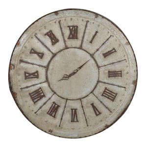 Brown, Gray Large Jonet Vintage Tin Round Clock