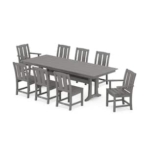 Mission 9-Piece Farmhouse Trestle Plastic Rectangular Outdoor Dining Set in Slate Grey