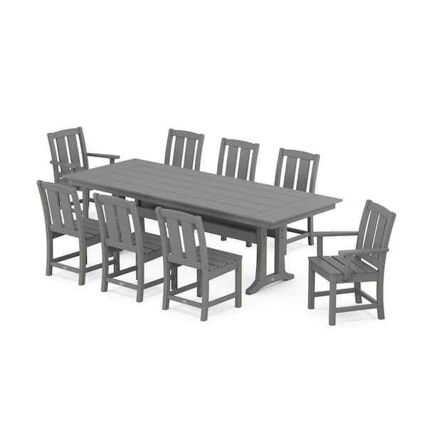 POLYWOOD Mission 9-Piece Farmhouse Trestle Plastic Rectangular Outdoor Dining Set in Slate Grey