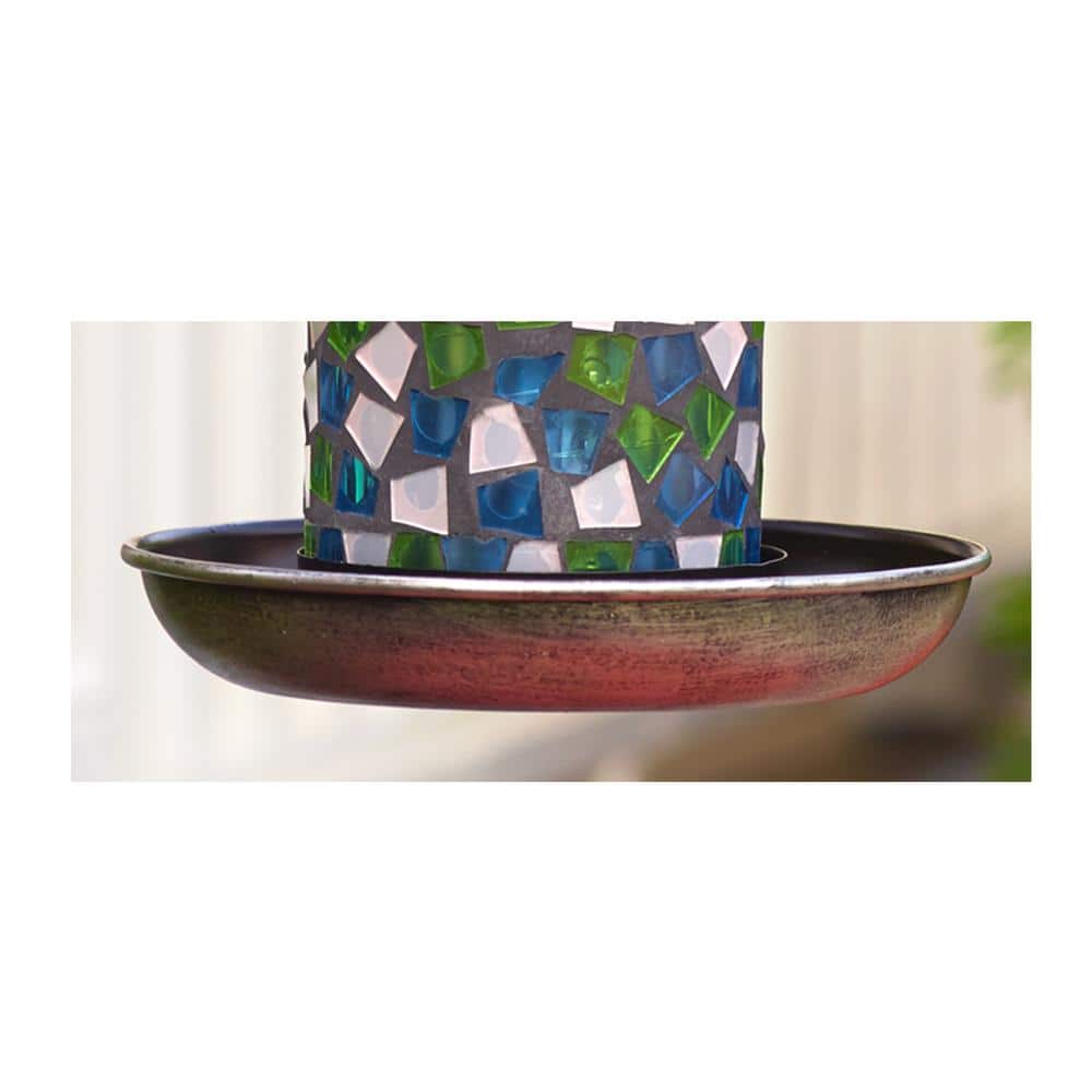 Adelie Blue Mosaic Glass and Metal Hanging Bird Feeder with Solar Light