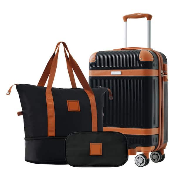 3-Piece Black ABS Hardshell Spinner 20 in. Luggage Set with Travel Duffel Bag Toiletry Bag