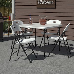 5-Piece Folding Indoor/Outdoor Dining Set, Plastic Top, Steel Base with 36 in. Fold-in-Half Card Table with Handle White