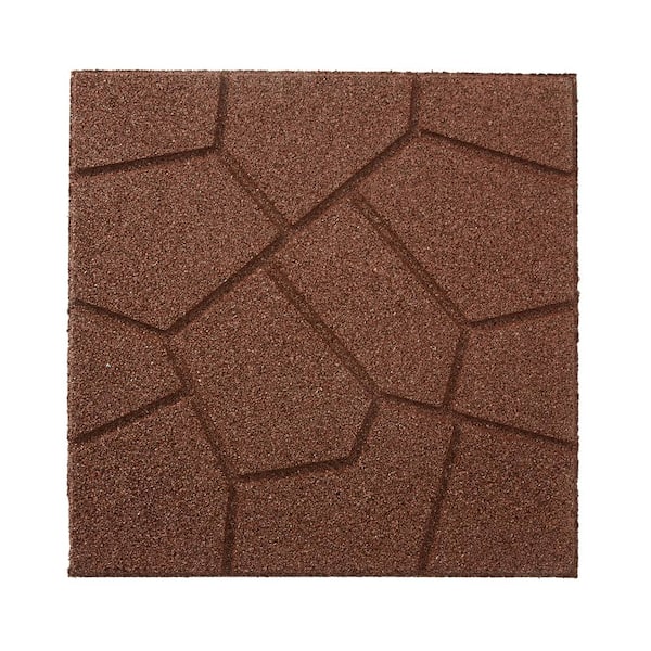 Vigoro 16 in. x 16 in. x 3/4 in. Brown Dual-Sided Rubber Paver (9-Pack)