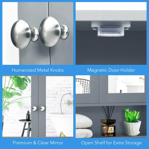 Costway 22 in. W x 5 in. D x 23 in. H Grey Wood Wall Mount Mirror  