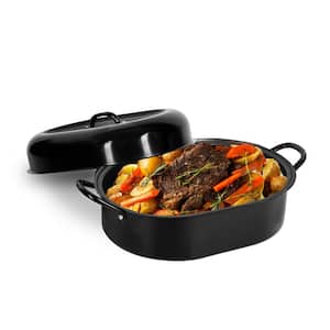 6.8 qt. Aluminum Nonstick Diamond Infused Coating Covered Oval Roasting Pan with Lid