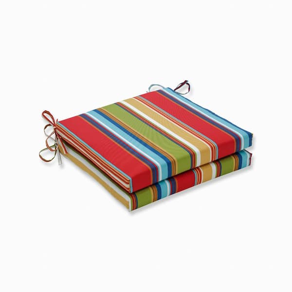 Pillow Perfect Striped 20 in. x 20 in. Outdoor Dining Chair Cushion in Red/Blue (Set of 2)