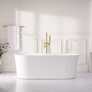 59 in. Pure Virgin Acrylic Flatbottom Freestanding Soaking Bathtub in White with Drain and Overflow Included