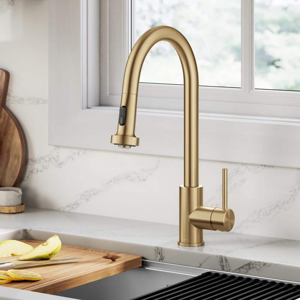 Brushed Brass Pull Down Kitchen Faucet with Spray