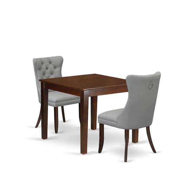 East West Furniture 3-Piece Mahogany Finish Square Solid Wood Top Dining Table Set