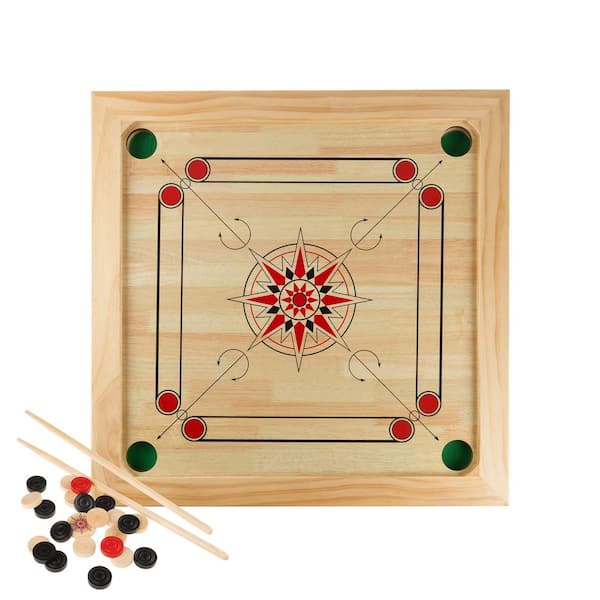 Wooden Carrom Board Game with Cue Sticks