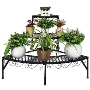 24 in. Tall Black Metal 3 Tier Ladder Potted Shelf