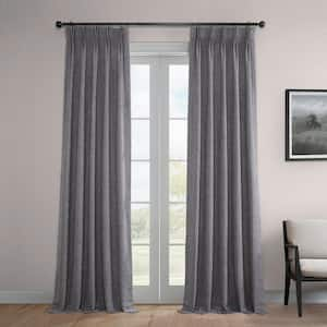 Modern Grey Gray Heathered Italian Woolen Weave 25 in. W x 108 in. L Pinch Pleat Room Darkening Curtain (Single Panel)